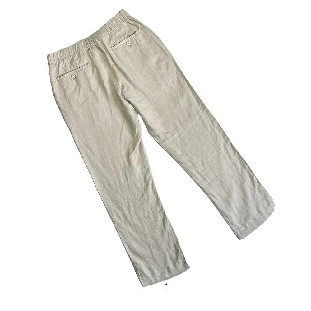 Quince 100% European Linen Pants Beige Elastic Waist Drawstring Medium CMA01